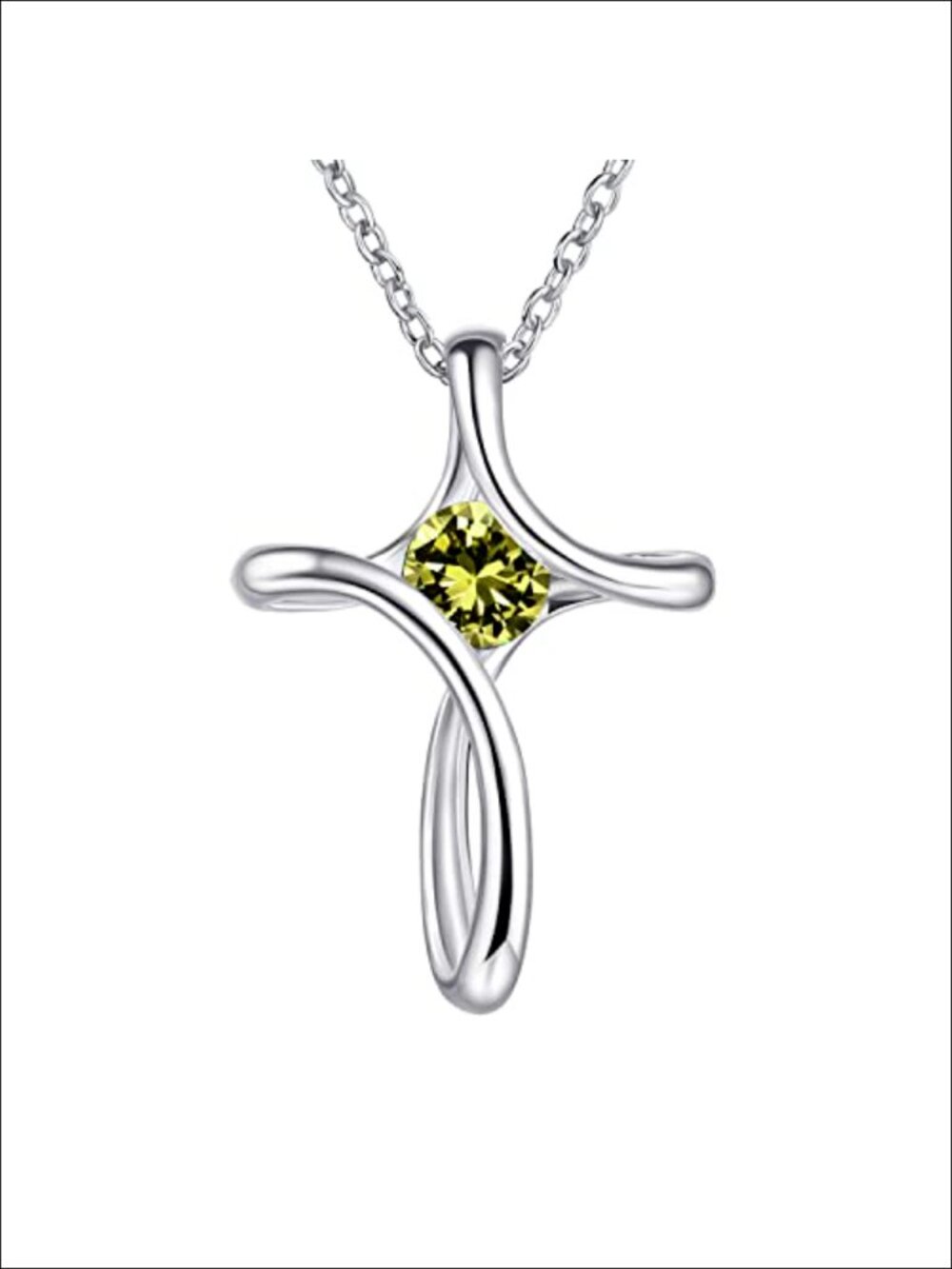 925 Sterling Silver Cross Pendant Necklace w/ Birthstone